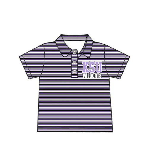 8.4 Preorder(moq 5) Baby Boys purple grey Stripes Kansas State Team Short Sleeve Tee Pullovers Shirts Tops