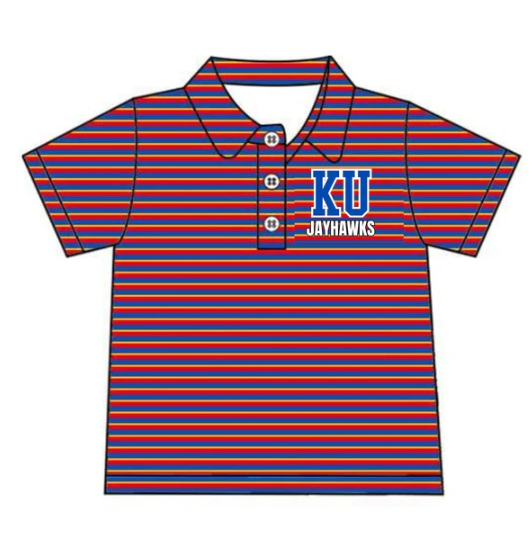 8.4 Preorder(moq 5) Baby Boys Red blue yellow Stripes Kansas University Team Short Sleeve Tee Pullovers Shirts Tops