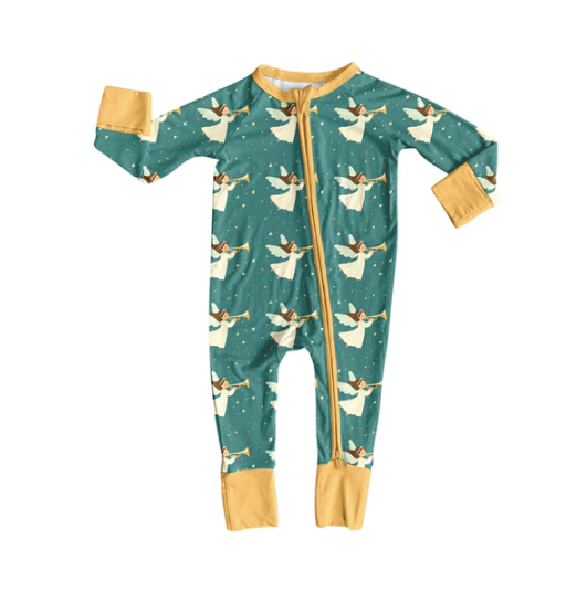 8.4 Preorder(moq 5)Baby Infant Boys Green Angles Plaid Christmas Zipper Rompers