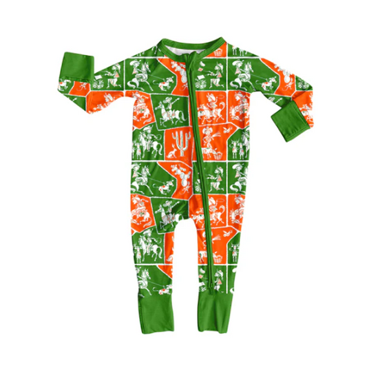 8.4  Preorder(moq 5)Baby Infant Boys Cactus Horse Rodeos Plaid Western Zipper Rompers