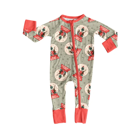 8.4 Preorder(moq 5)Baby Infant Boys Green Face Merry Christmas Zipper Rompers