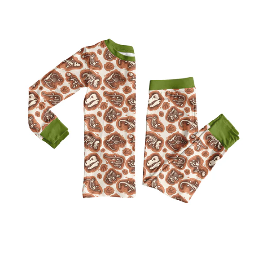 8.5 Preorder (moq 5)Baby Girls Dinosaur Skulls Top Pant Halloween Pajamas Set