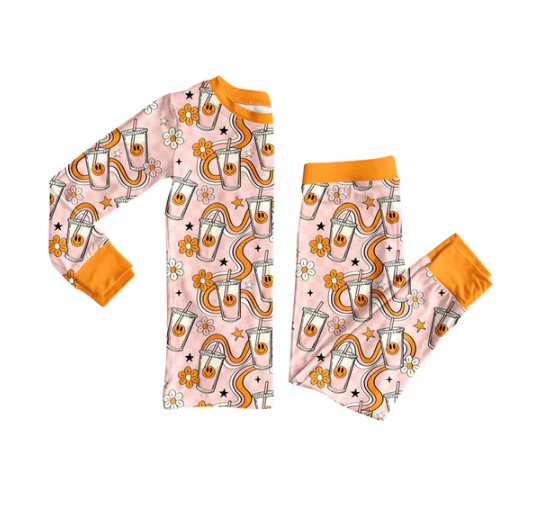8.5 Preorder (moq 5)Baby Girls Long Sleeves Smiles Flowers Top Pant Pajamas Set