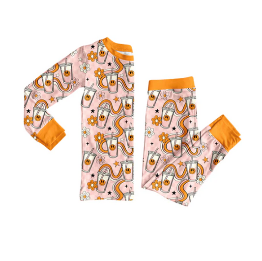 8.5 Preorder (moq 5)Baby Girls Long Sleeves Smiles Flowers Top Pant Pajamas Set