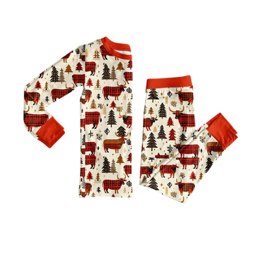 8.5 Preorder (moq 5)Baby Girls Christmas Trees Cows Top Pant Pajamas Set