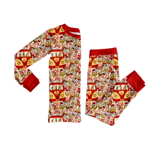 8.5 Preorder (moq 5)Baby Girls Green Face Christmas Bus Top Pant Pajamas Set