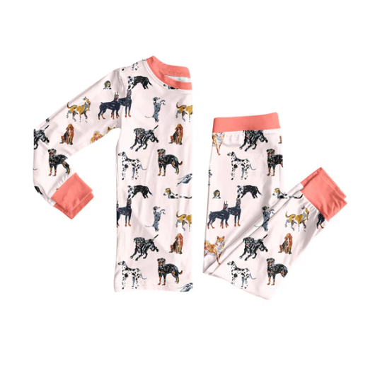 8.5 Preorder (moq 5)Baby Girls Long Sleeves Dogs Plaid Top Pant Pajamas Set