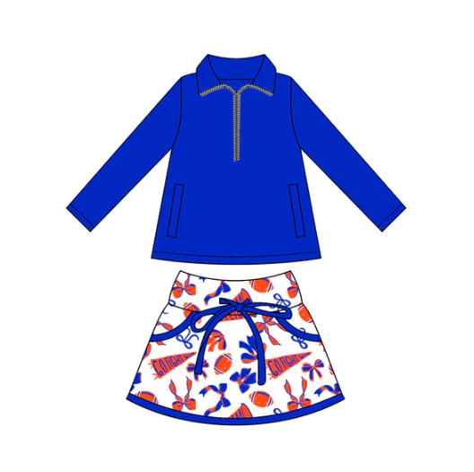 8.5 Preorder moq 5 Baby girls Royal Pullover team Tee Shirts Skorts Clothes Sets