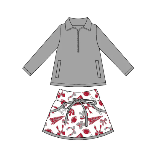8.5 Preorder moq 5 Baby girls Grey Pullover team Tee Shirts Skorts Clothes Sets