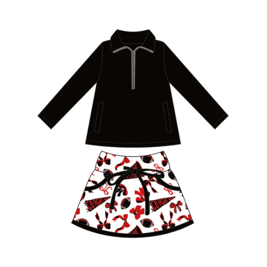 8.5 Preorder moq 5 Baby girls Black Pullover team Tee Shirts Skorts Clothes Sets