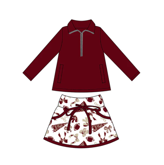 8.5 Preorder moq 5 Baby girls Wine Pullover team Tee Shirts Skorts Clothes Sets