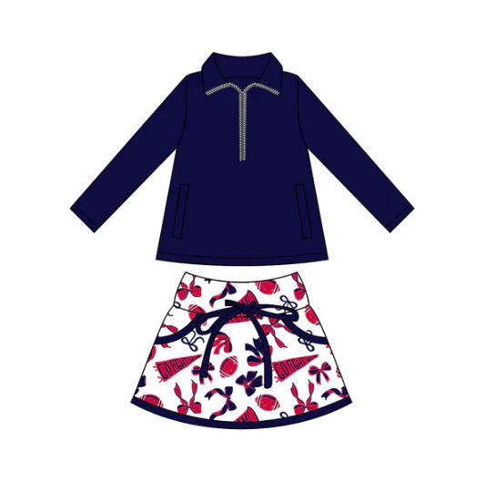 8.5 Preorder moq 5 Baby girls Navy Pullover team Tee Shirts Red Skorts Clothes Sets