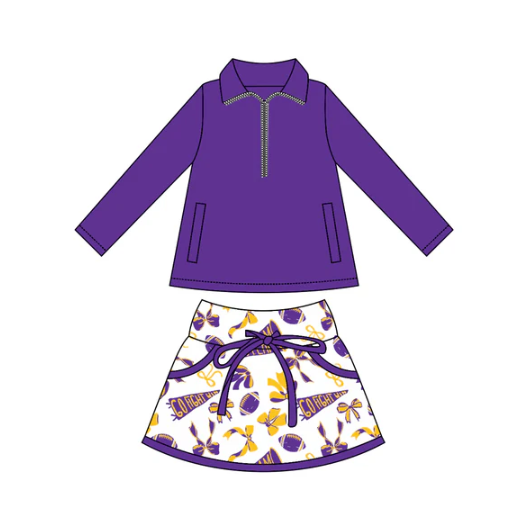 8.5 Preorder moq 5 Baby girls Purple Pullover team Tee Shirts LSU Skorts Clothes Sets