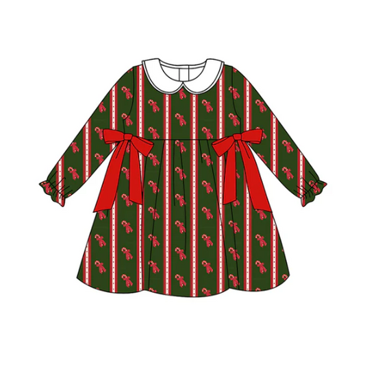 8.5 Preorder (moq 5)Baby Girls Bows Candy Cane Stripes Christmas Knee Length Dresses