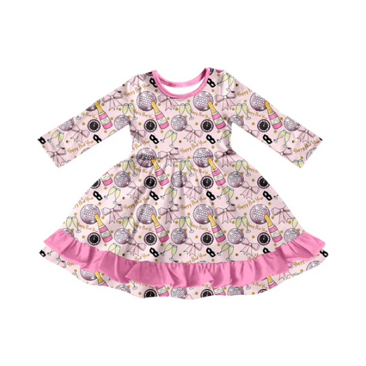 8.5 Preorder (moq 5)Baby Girls Happy New Year Ruffle Knee Length Dresses