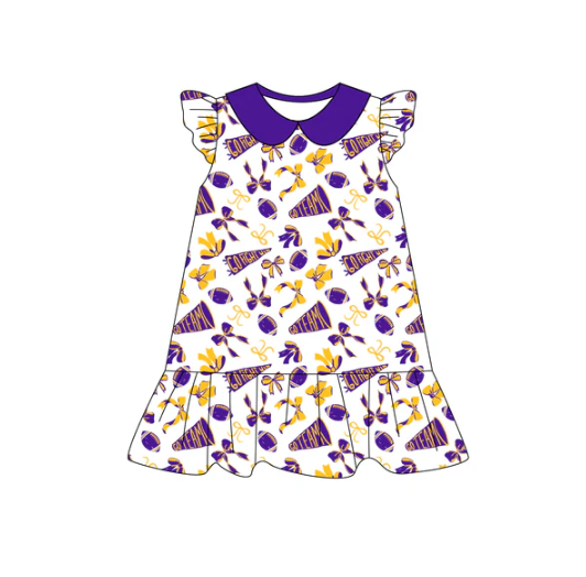 8.5 Preorder (moq 5)Baby Girls Purple flutter sleeve Team Knee Length Dresses