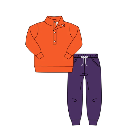 8.6 preorder(moq 5) Baby Boys Fall Football Team Orange Pullover Top Pants Clothing Sets