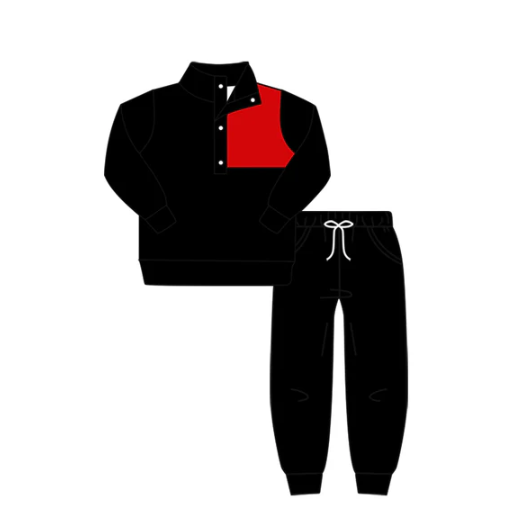 8.6 preorder(moq 5) Baby Boys Fall Football Team Black Red Pullover Top Pants Clothing Sets