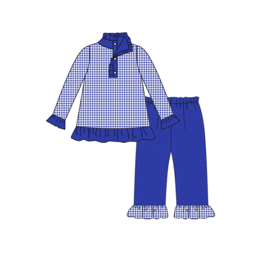 8.6 preorder(moq 5) Baby Girls Fall Football Team Blue Pullover Top Pants Clothing Sets