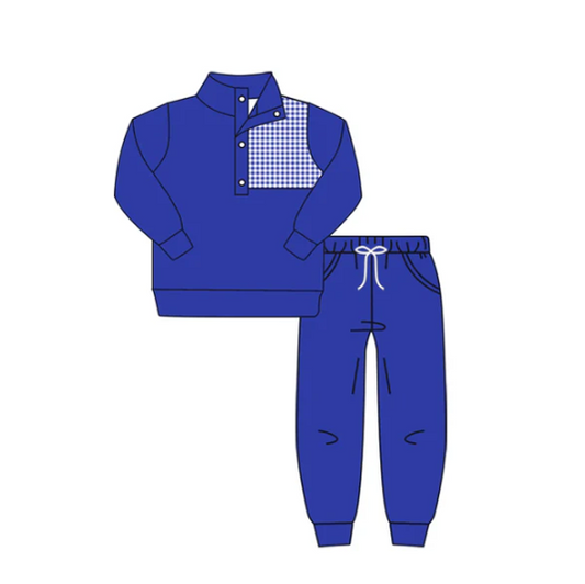 8.6 preorder(moq 5) Baby Boys Fall Football Team Blue Pullover Top Pants Clothing Sets