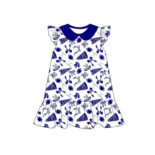 8.5 Preorder (moq 5)Baby Girls Blue flutter sleeve Team Knee Length Dresses
