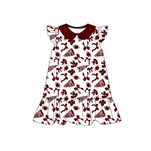 8.5 Preorder (moq 5)Baby Girls Wine flutter sleeve Team Knee Length Dresses