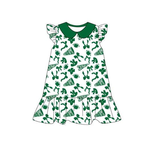 8.5 Preorder (moq 5)Baby Girls Green flutter sleeve Team Knee Length Dresses