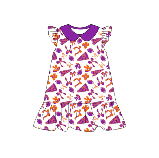 8.5 Preorder (moq 5)Baby Girls Orange Pink flutter sleeve Team Knee Length Dresses