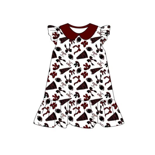 8.6 Preorder (moq 5)Baby Girls Gamecocks flutter sleeve Team Knee Length Dresses