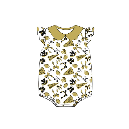 8.6 preorder(moq 5)Baby Infant Girls Saint Golden Team Bow Flutter Sleeve Rompers