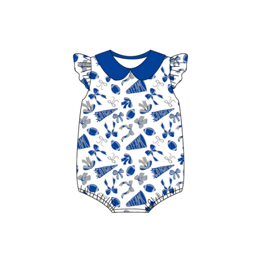 8.6 preorder(moq 5)Baby Infant Girls Light Blue Team Bow Flutter Sleeve Rompers