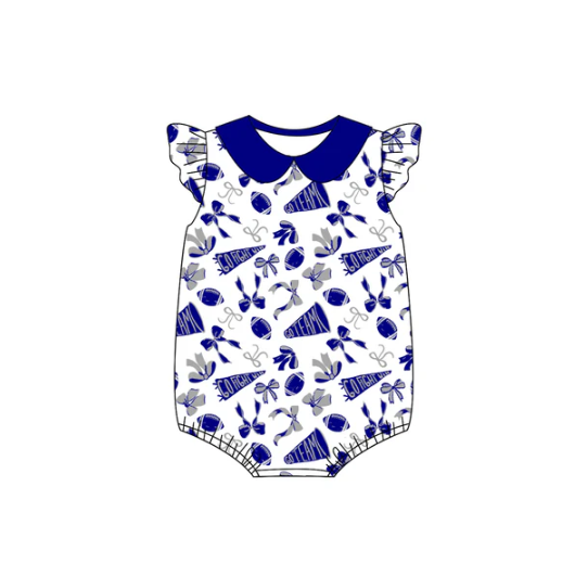 8.6 preorder(moq 5)Baby Infant Girls Blue Team Bow Flutter Sleeve Rompers