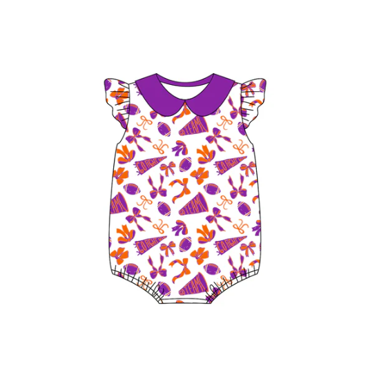 8.6 preorder(moq 5)Baby Infant Girls Orange Pink Team Bow Flutter Sleeve Rompers