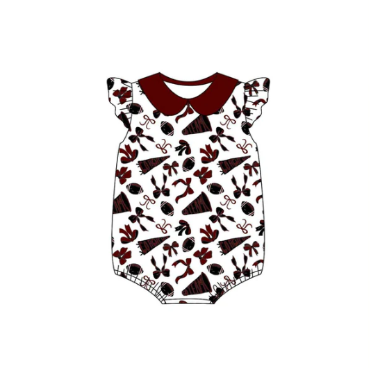8.6 preorder(moq 5)Baby Infant Girls Gamecocks Team Bow Flutter Sleeve Rompers