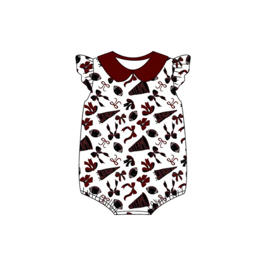 8.6 preorder(moq 5)Baby Infant Girls Gamecocks Team Bow Flutter Sleeve Rompers