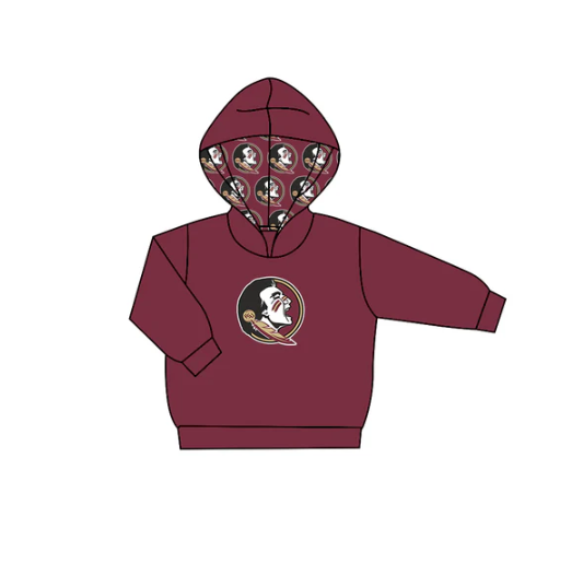 8.6 Preorder (moq 5)Baby Boys Dark Red Long Sleeves Fur FSU Team Hoodies Top