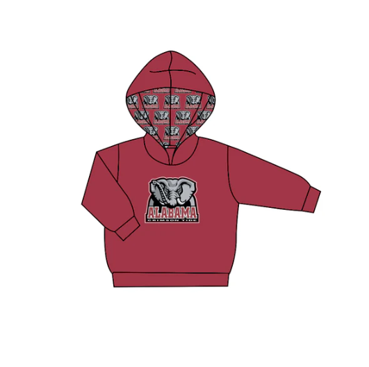 8.6 Preorder (moq 5)Baby Boys Dark Red Long Sleeves Elephants Alabama Team Hoodies Top