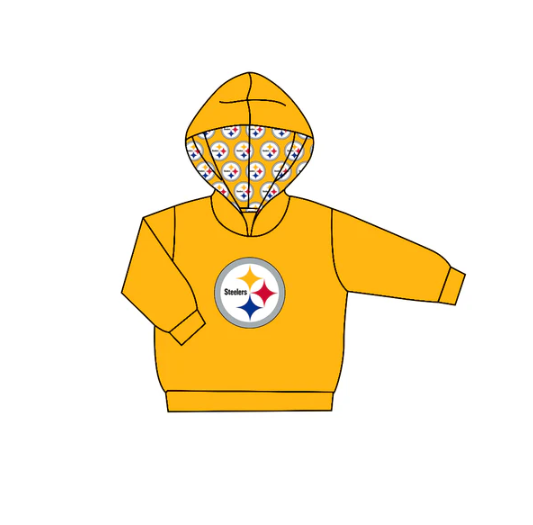 8.6 Preorder (moq 5)Baby Boys Yellow Long Sleeve Stars Steelers Team Hoodies Top