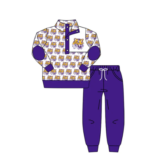 8.6preorder(moq 5) Baby Boys Team White LSU Tigers Pullover Top Pants Clothing Sets