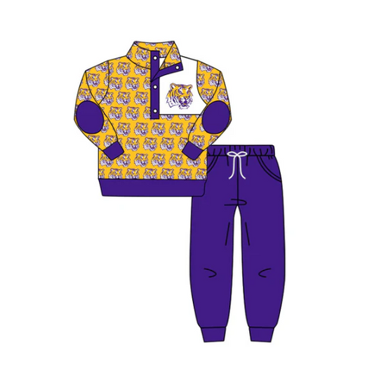 8.6 preorder(moq 5) Baby Boys Team Yellow LSU Tigers Pullover Top Pants Clothing Sets