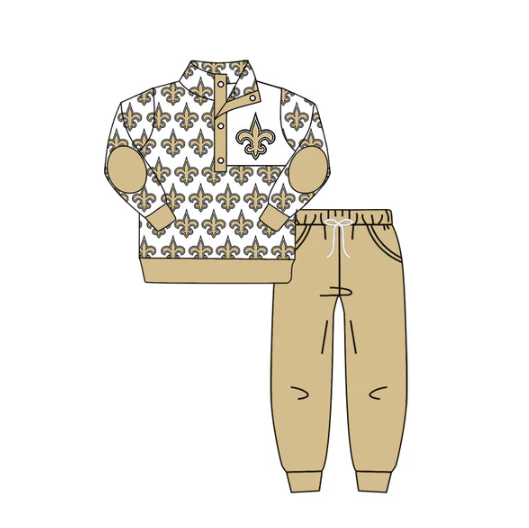 8.6 preorder(moq 5) Baby Boys Team Khaki Saint Pullover Top Pants Clothing Sets