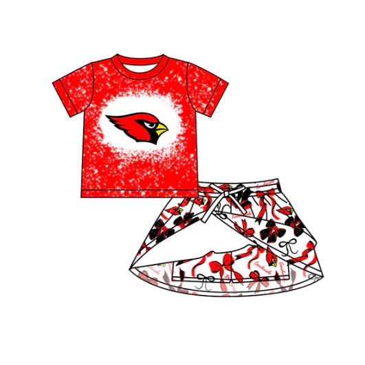 8.6 Preorder (moq 5)Baby Girls Red Cardinals Top Bows Plaid Skorts Team Sets