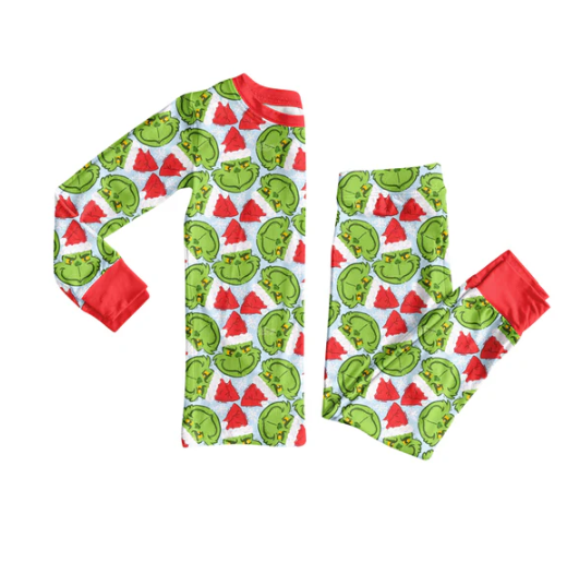 8.8 Preorder(moq 5) Baby Girls Green Face Plaid Top Pants Christmas Pajamas Set