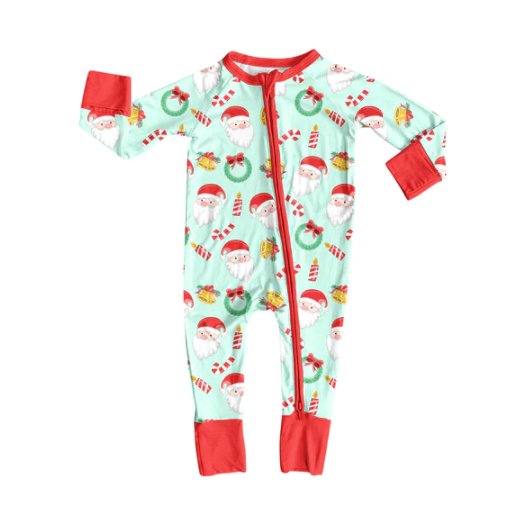 8.8 Preorder(moq 5)Baby Boys Santa Candy Cane Christmas Zipper Footie Rompers