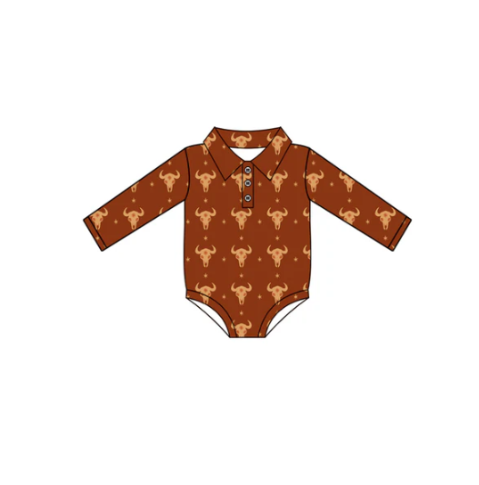 8.8 Preorder(moq 5)Baby Boys Bull Skull Stars Plaid Western Button Rompers