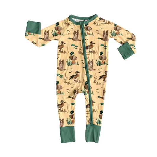 8.8 Preorder(moq 5)Baby Boys Ducks Plaid Western Zipper Footie Rompers