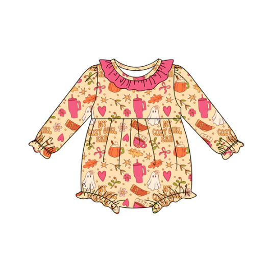 8.8 Preorder(moq 5)Baby Girls Pink Bows Ghosts Halloween Ruffle Rompers