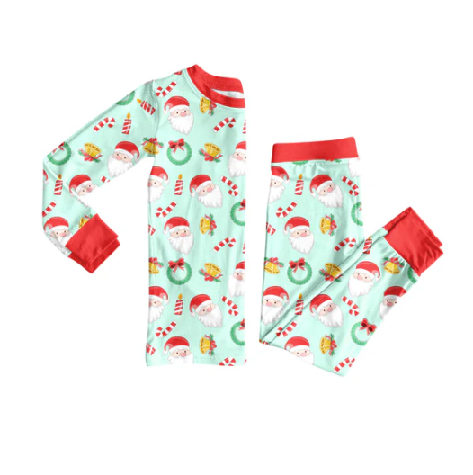 8.8 Preorder(moq 5) Baby Girls Santa Candy Cane Bows Top Pants Christmas Pajamas Set