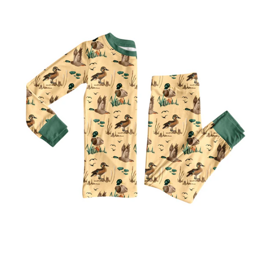 8.8Preorder(moq 5) Baby Girls Ducks Plaid Top Pants Western Pajamas Set