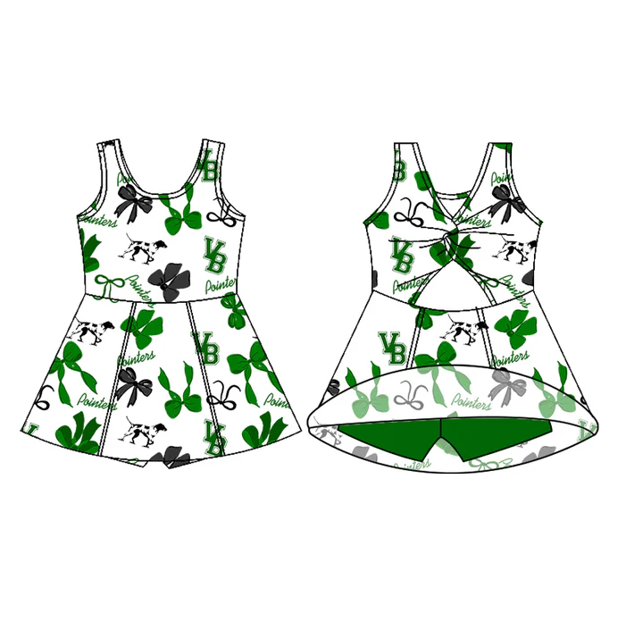 8.9 Preorder (moq 5)Baby Girls Sleeveless pointers Bows Football Team Shorts Dresses
